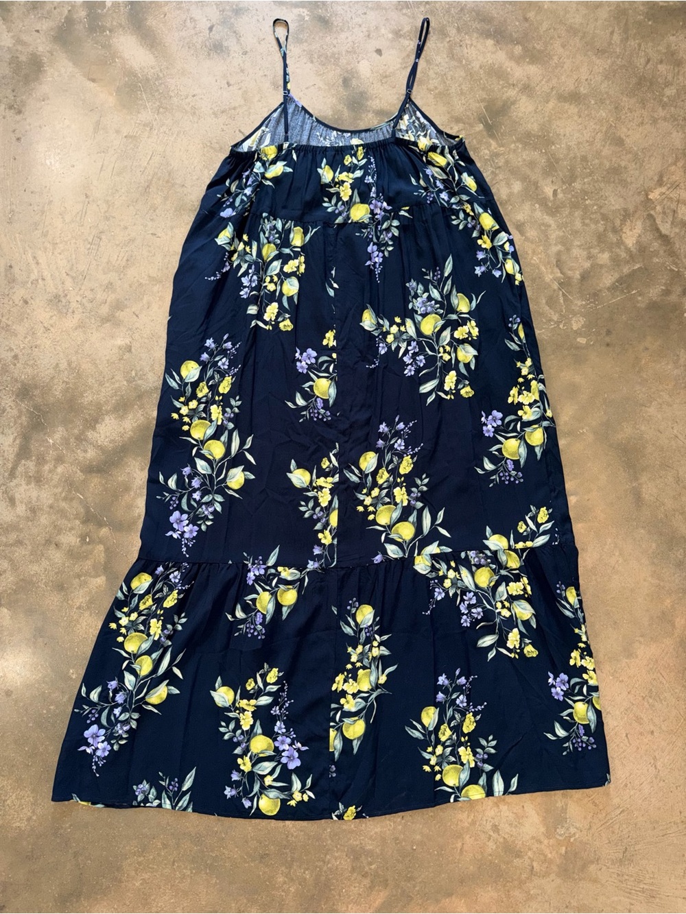 Time and Tru Navy Lemon Floral Adjustable Strap Midi Dress L Rayon - Picture 2 of 12